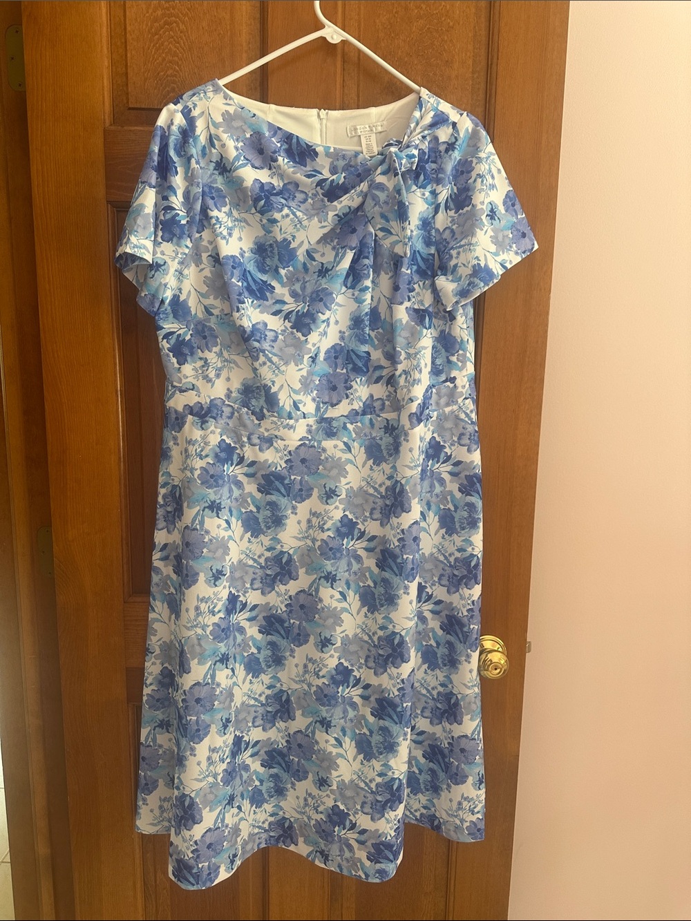 London Times Blue Floral Fit-and-Flare Dress